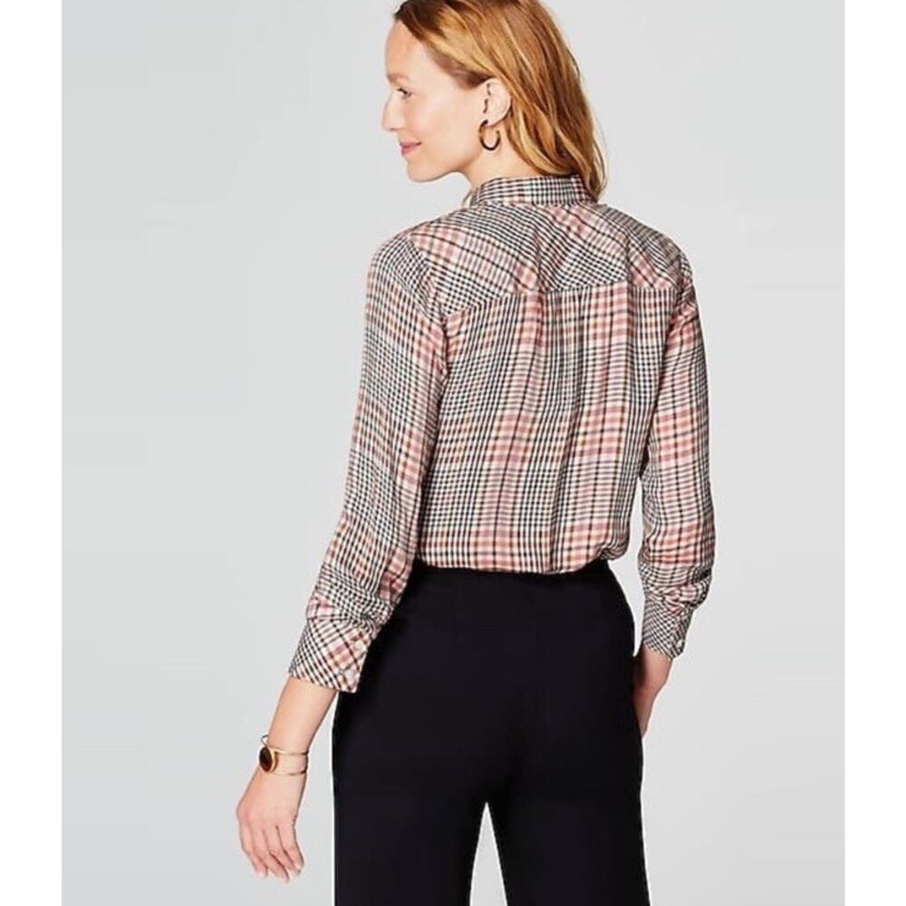 J. Jill Ruffle Plaid Blouse Womens Size 3X Pink Brown Casual Comfort Cowgirl - Picture 2 of 10